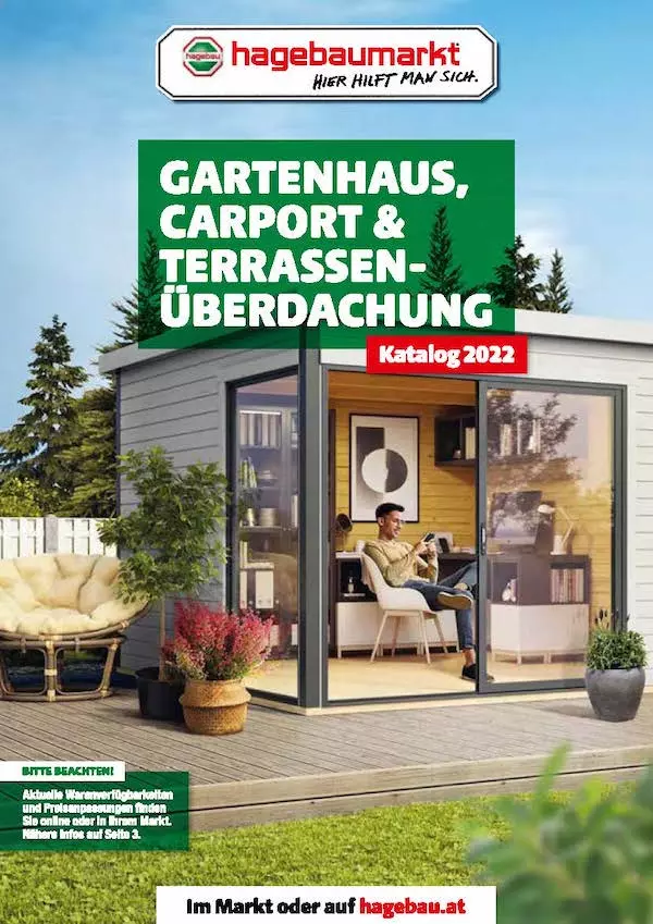 Deckblatt des Kataloges Gartenhaus, Carport und Terrassenüberdachung des hagebaumarktes.