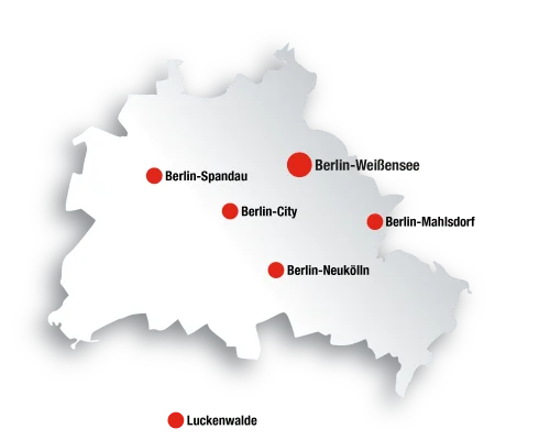 Geografische Karte von Berlin mit den Standorten der Firma Atala